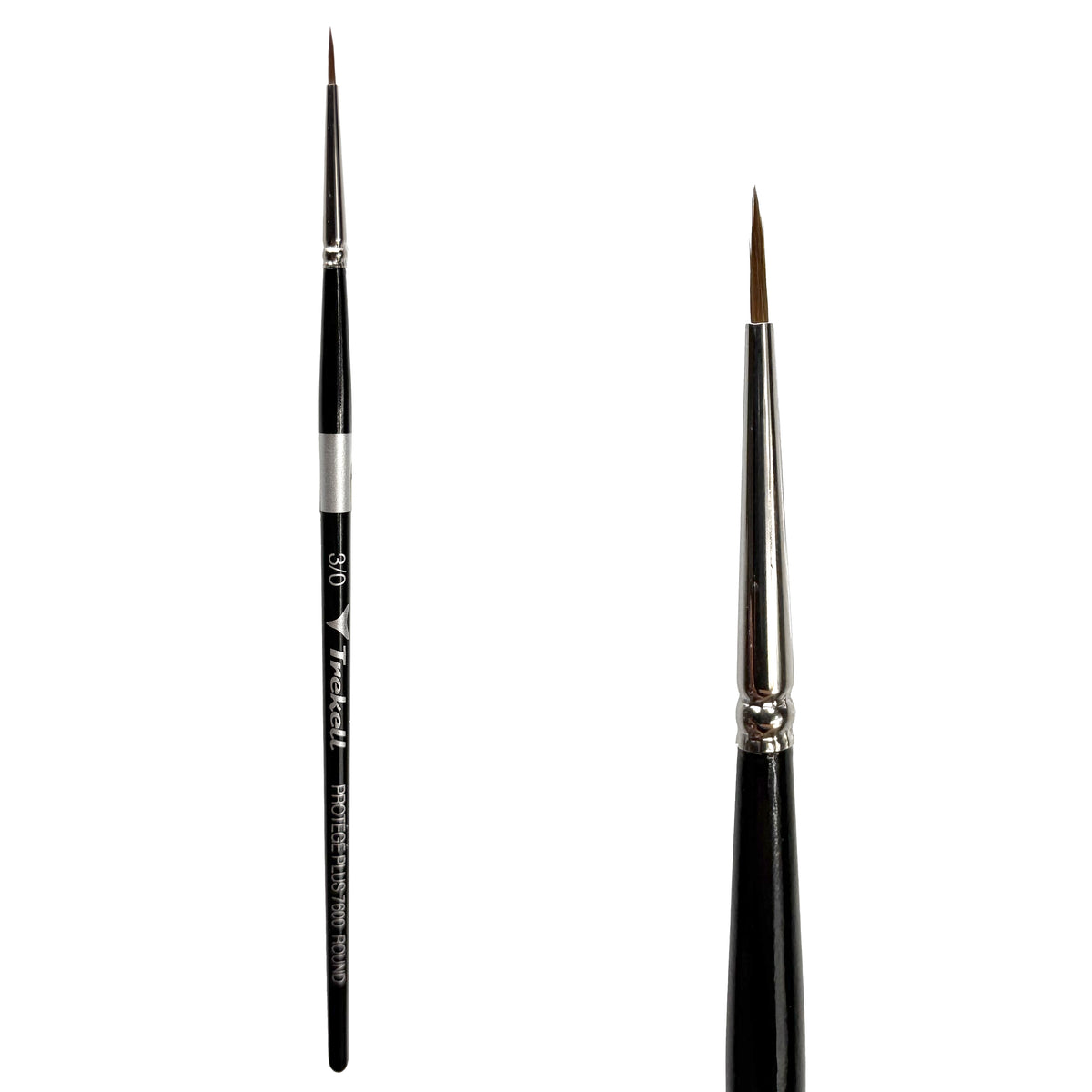 Trekell Protégé Plus #3/0 Round Brush - Short Handle, with rounded, pointed bristles.