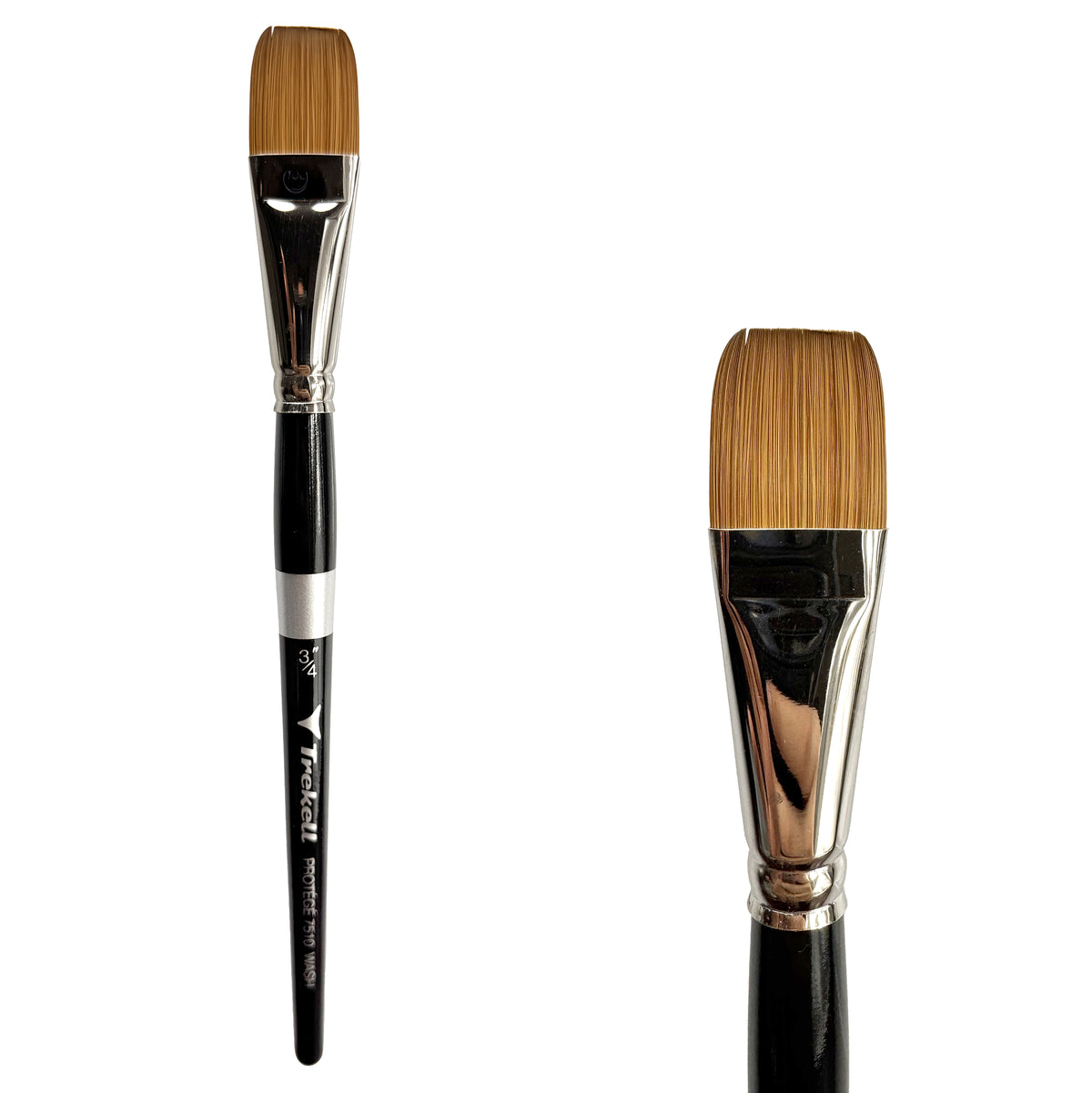 Trekell Protégé 3/4" Wash Brush - Short Handle, with a broad, flat brush tip.
