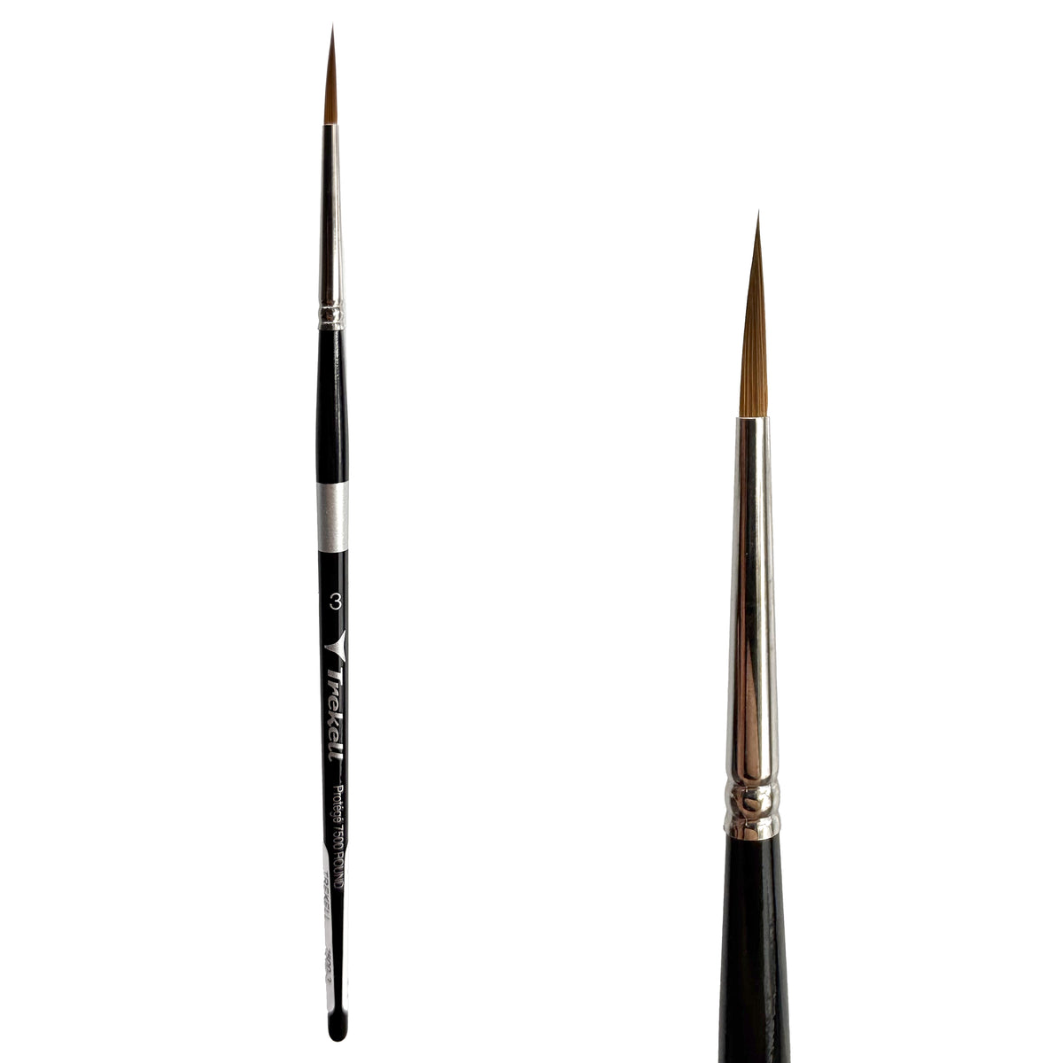 Trekell Protégé #3 Round Brush - Short Handle, with rounded, pointed bristles.