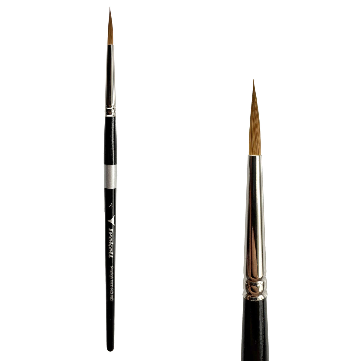 Trekell Protégé #4 Round Brush - Short Handle, with rounded, pointed bristles.
