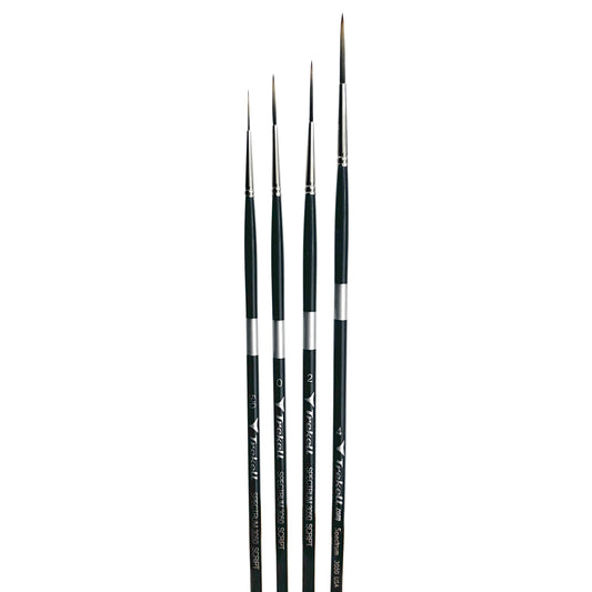 Trekell Spectrum Complete Script/Rigger Brush Set - Long Handle, showing a set of brushes with long, fine pointed bristles.