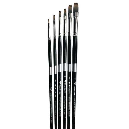Trekell Spectrum Complete Filbert Brush Set - Long Handle, showing a set of brushes with flattened bristles and a rounded tip.