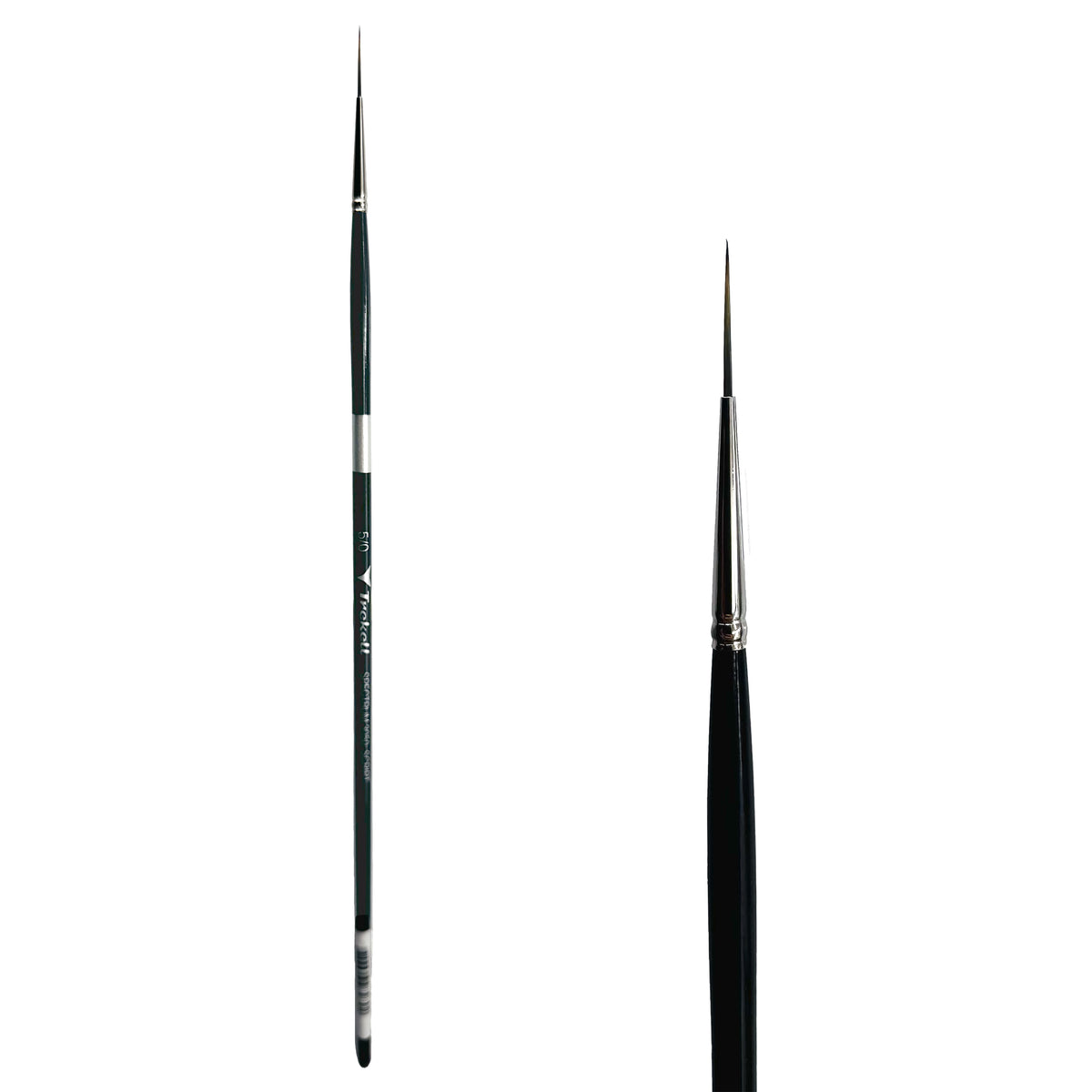 Trekell Spectrum #5/0 Script/Rigger Brush - Long Handle, with long, fine pointed bristles.