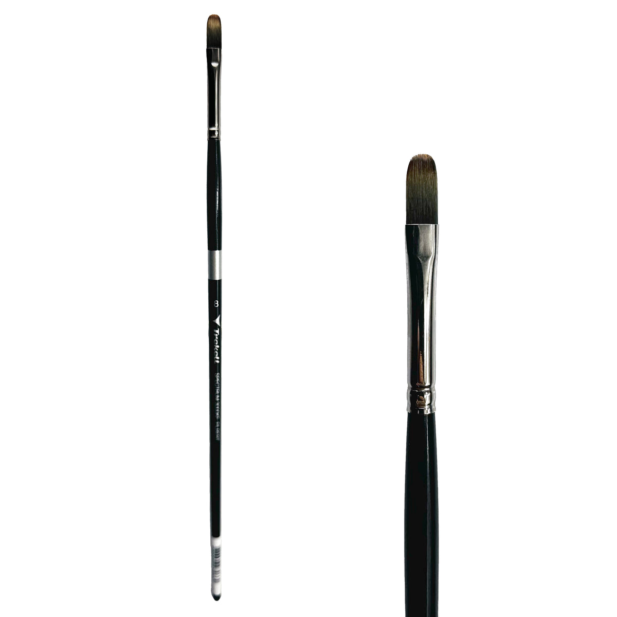 Trekell Spectrum #8 Filbert Brush - Long Handle, with flattened bristles and a rounded tip.