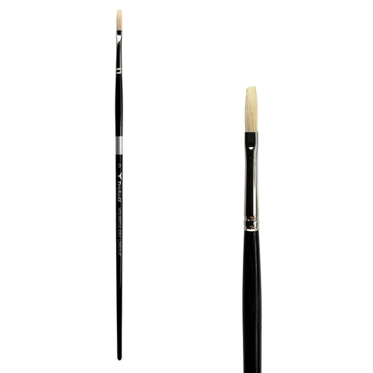 Trekell Hog Bristle Long Handle Artist Brush - Size #0 Long Flat, with long, straight-edged flat bristles.