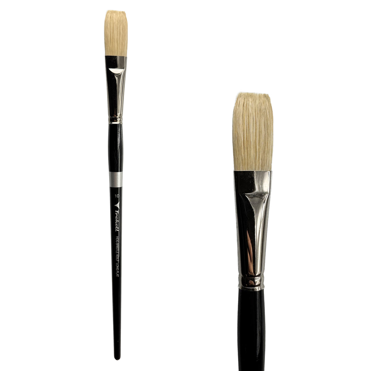 Trekell Hog Bristle Long Handle Artist Brush - Size #10 Long Flat, with long, straight-edged flat bristles.