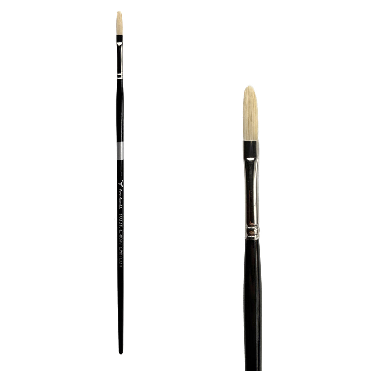 Trekell Hog Bristle Long Handle Artist Brush - Size #1 Long Filbert, with long, flat bristles with a rounded tip.