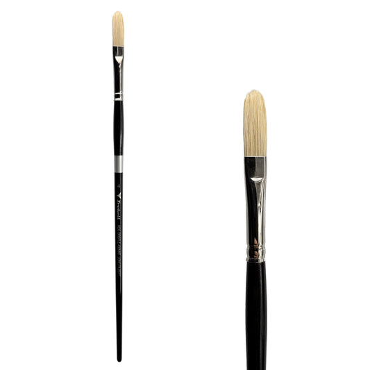 Trekell Hog Bristle Long Handle Artist Brush - Size #4 Long Filbert, with long, flat bristles with a rounded tip.