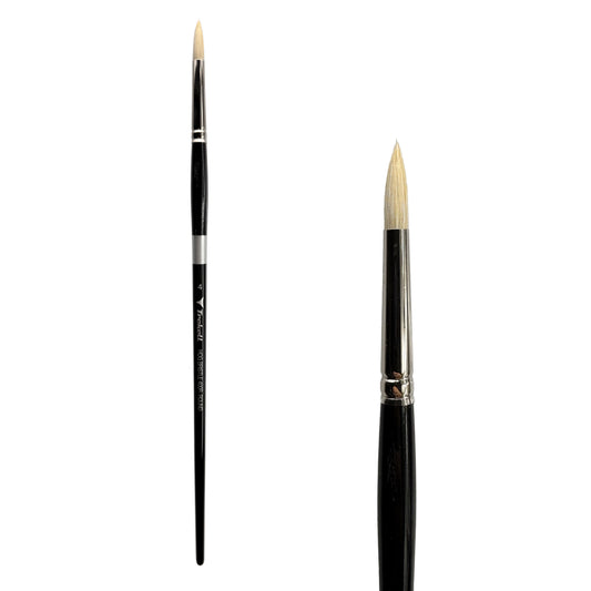 Trekell Hog Bristle #4 Round Brush - Long Handle, with rounded, pointed bristles.