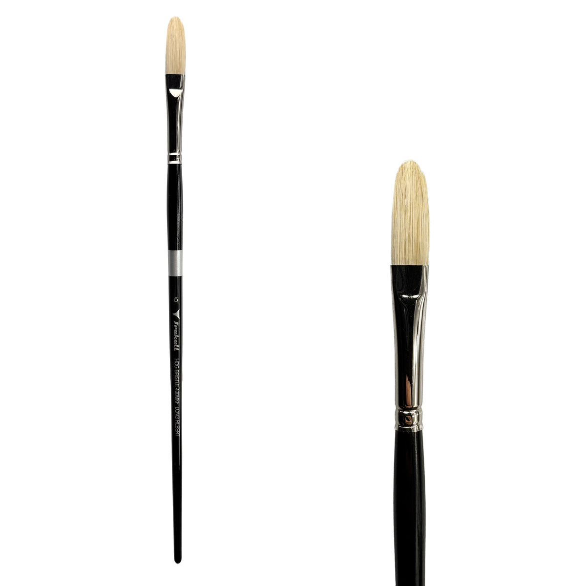 Trekell Hog Bristle Long Handle Artist Brush - Size #5 Long Filbert, with long, flat bristles with a rounded tip.