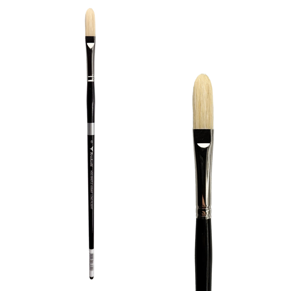 Trekell Hog Bristle Long Handle Artist Brush - Size #6 Long Filbert, with long, flat bristles with a rounded tip.