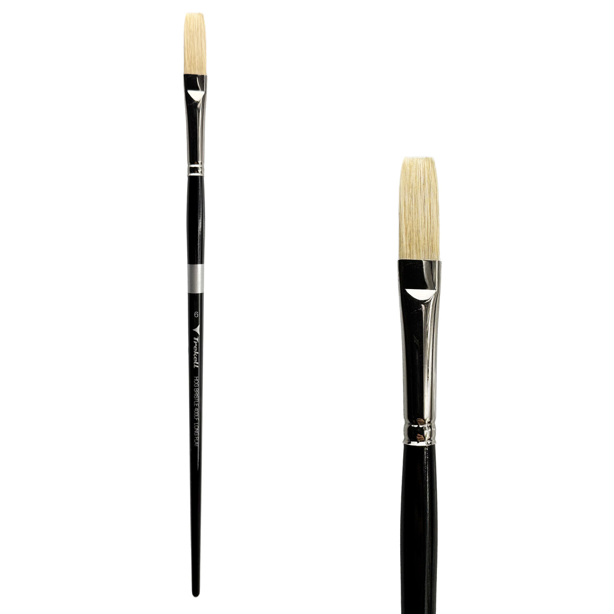 Trekell Hog Bristle Long Handle Artist Brush - Size #6 Long Flat, with long, straight-edged flat bristles.