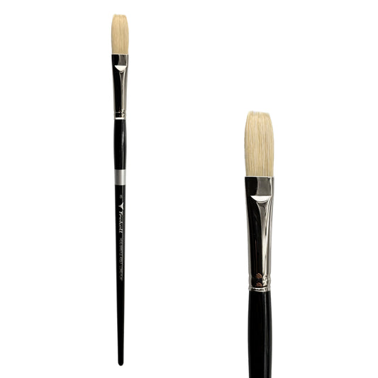 Trekell Hog Bristle Long Handle Artist Brush - Size #8 Long Flat, with long, straight-edged flat bristles.