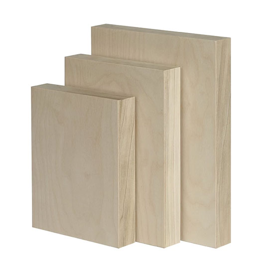 Trekell Unprimed Baltic Birch Panel, three unpainted rectangular wood panels in overlapping sizes with deep support edges.