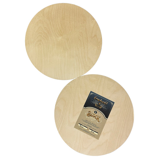 Trekell Imperfect 12" Round Panel, round front and labeled back shown together, with natural wood grain.