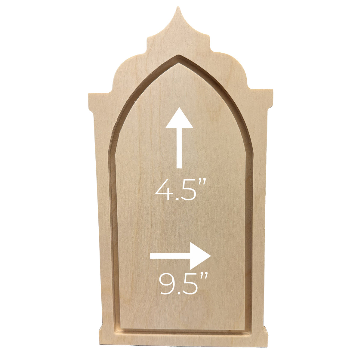 Dimension diagram of the Trekell Gothic Abbey Floater Panel, 1/2-inch Baltic Birch, 6" x 12"