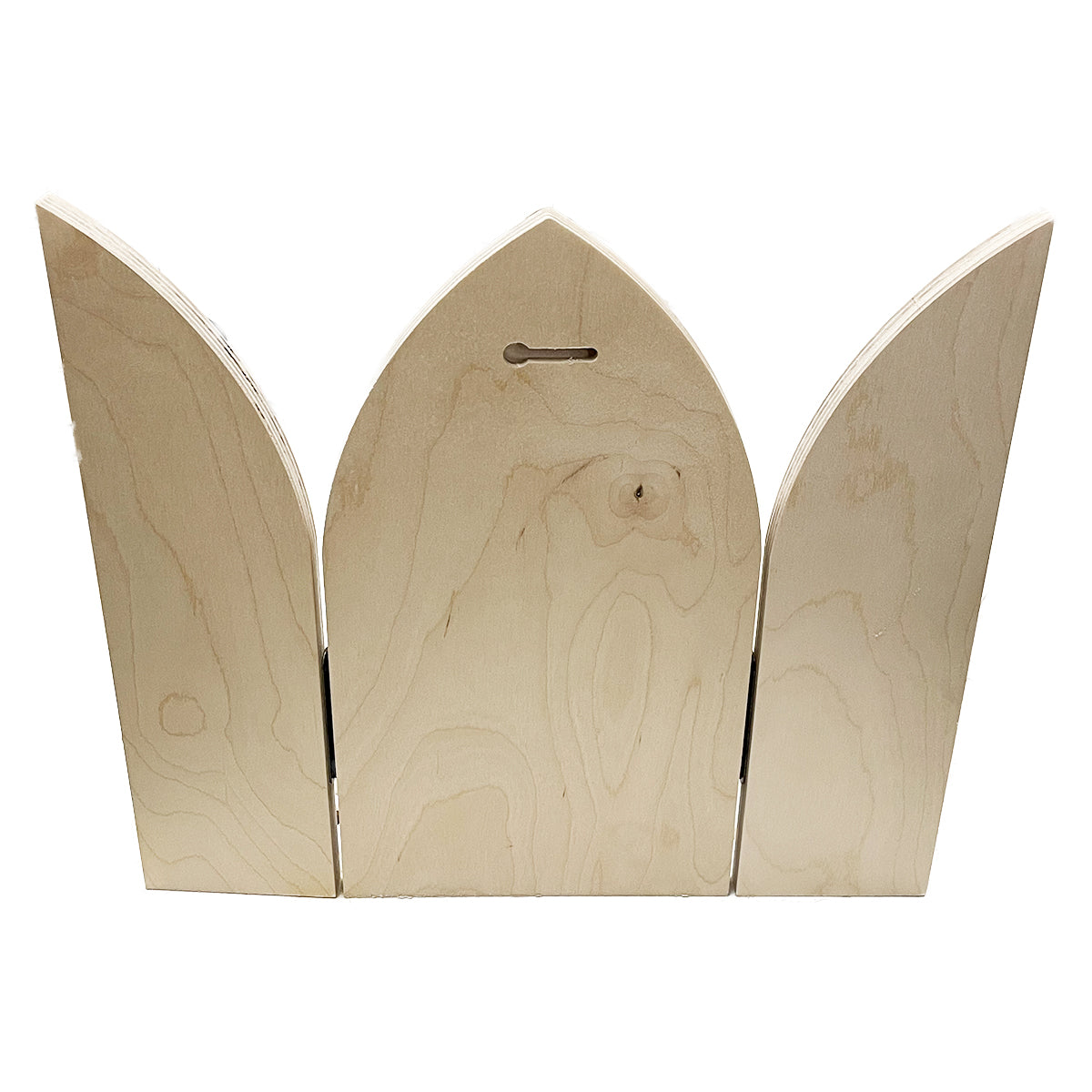 Gothic Arch altar panel open, back view showing side wings and a keyhole slot.