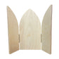 Gothic Arch altar panel open, unpainted pointed center flanked by curved wings.