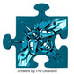 Faceted turquoise bee on a teal puzzle-piece panel, credited to The Obanoth.
