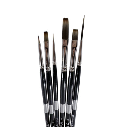 Trekell Spectrum Long Handle Top Sellers Brush Set, six black-handled brushes with assorted pointed and flat tips.