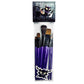 Purple-handled brush set in an illustrated black sleeve beneath a matching artwork card.