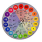 Color wheel showing primary, secondary and intermediate hues and color-mixing relationships.