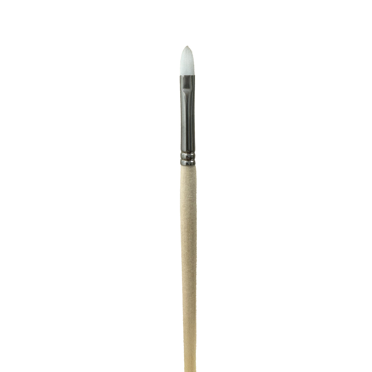 Single wooden-handled pointed brush standing vertically with a silver ferrule.