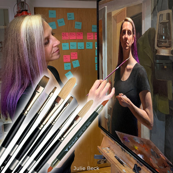 Julie Beck 7-Piece Trekell Brush Set, Synthetic & Natural Hair Brushes for Oil Painting
