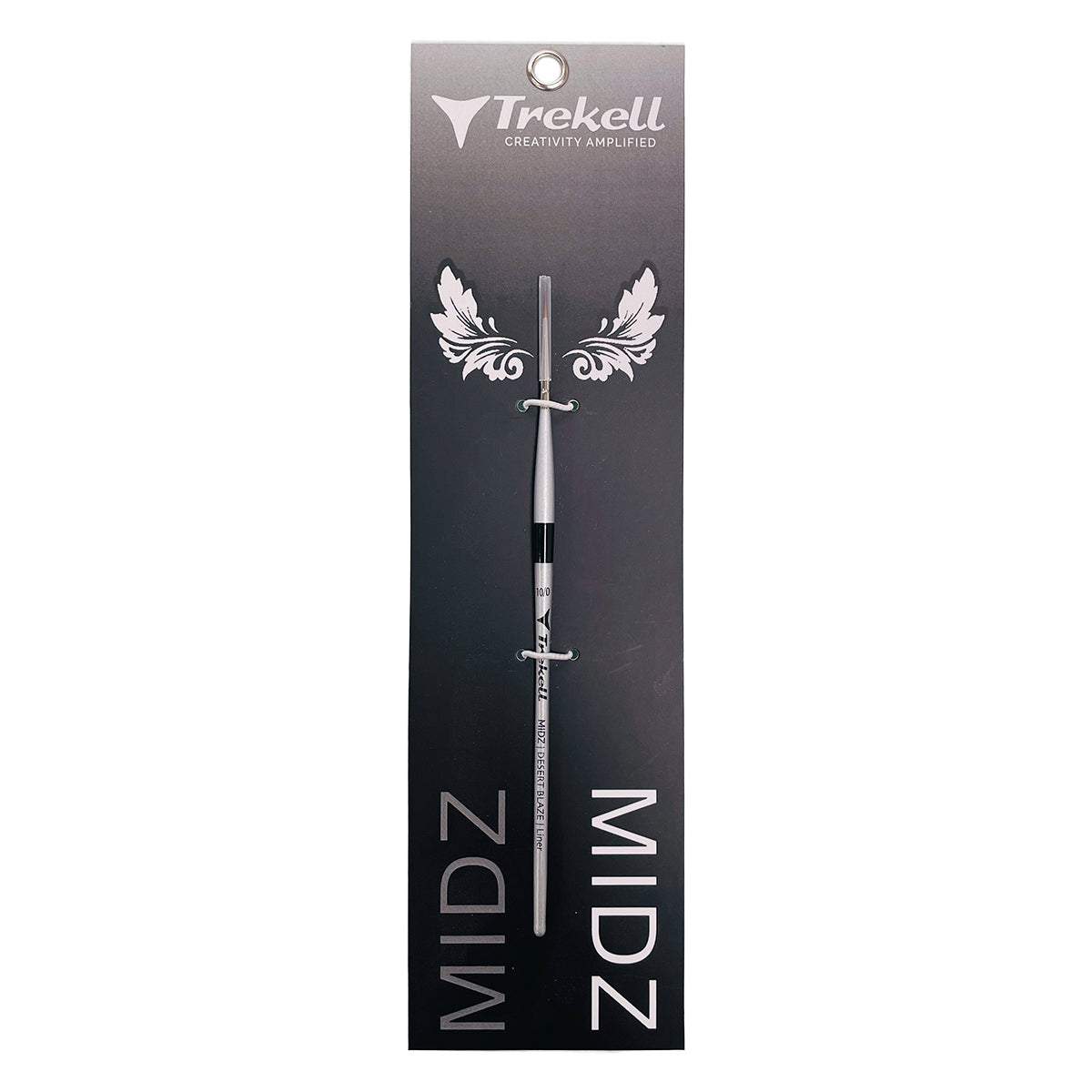 Single fine brush in black MIDZ packaging with white lettering and moth designs.
