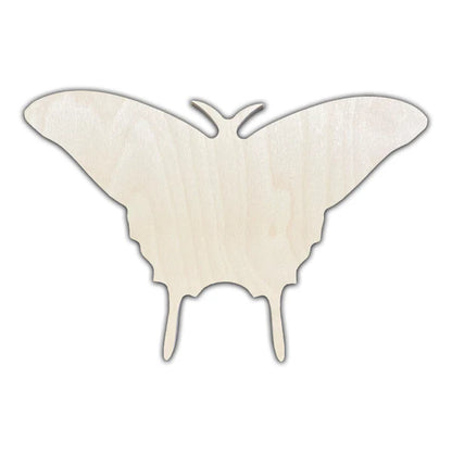 Trekell Swallow-Tailed Moth Panel, unpainted wood with spread wings and two long lower tails.