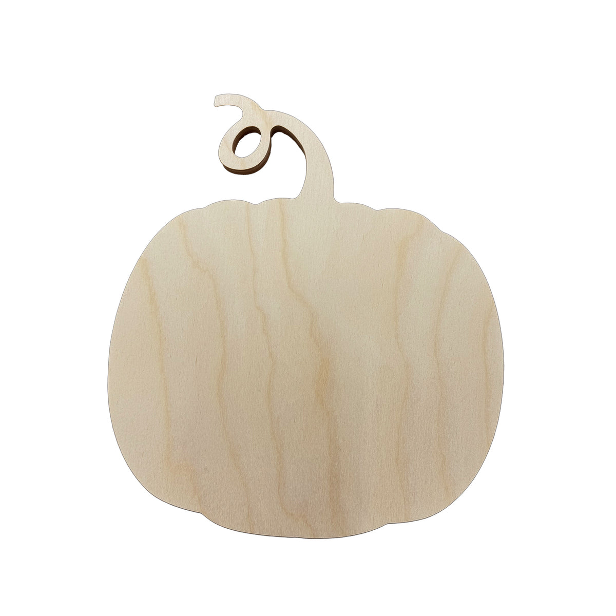 Trekell Pumpkin Panel, unpainted wood with rounded lobes and a curled stem.