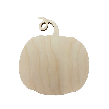 Trekell Pumpkin Panel, unpainted wood with rounded lobes and a curled stem.