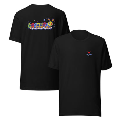 Trekell x Allison Bamcat Unisex Black T-shirt, front and back