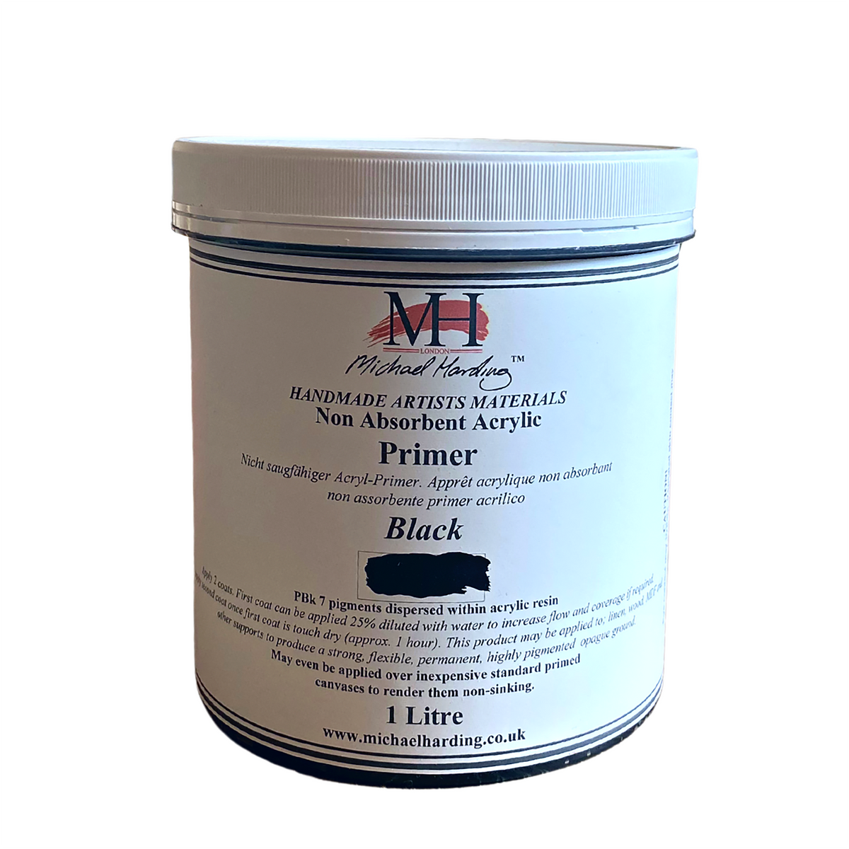 Michael Harding Non-Absorbent Acrylic Primer, white-lidded jar labeled Black.
