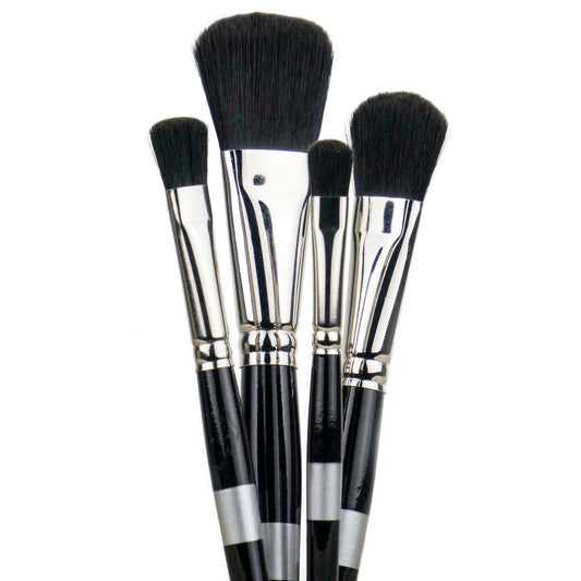 Four black-handled mop brushes with dark rounded bristles in graduated sizes.