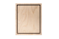 Square wooden floater panel, front view of the recessed border around the unpainted center.