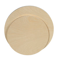 Three round unpainted wooden panels overlapped to show different sizes.