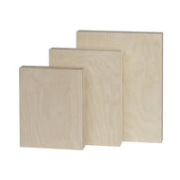 Trekell Unprimed Baltic Birch Panel, three unpainted rectangular wood panels in overlapping sizes with thin edges.