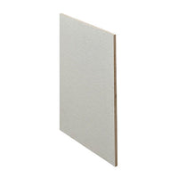 Pale linen-covered rectangular panel, angled front view showing its brown edge.