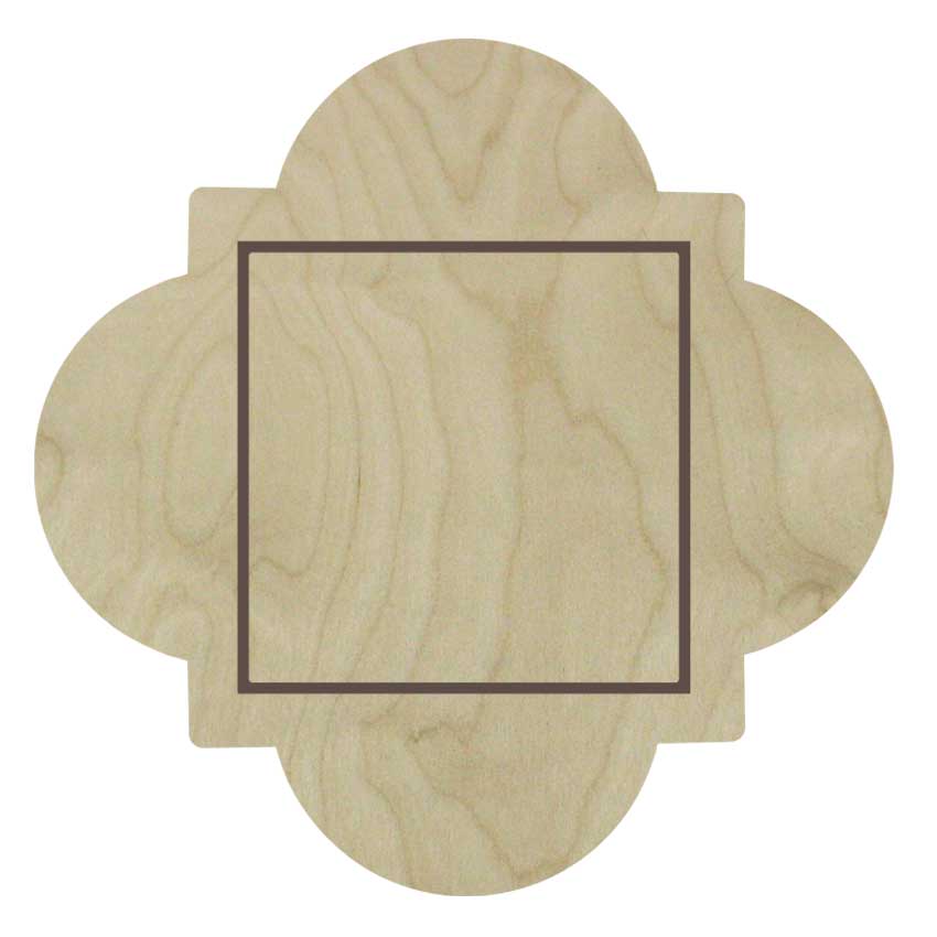 Ornate Classic floater panel, rectangular inset in a four-lobed wooden frame.