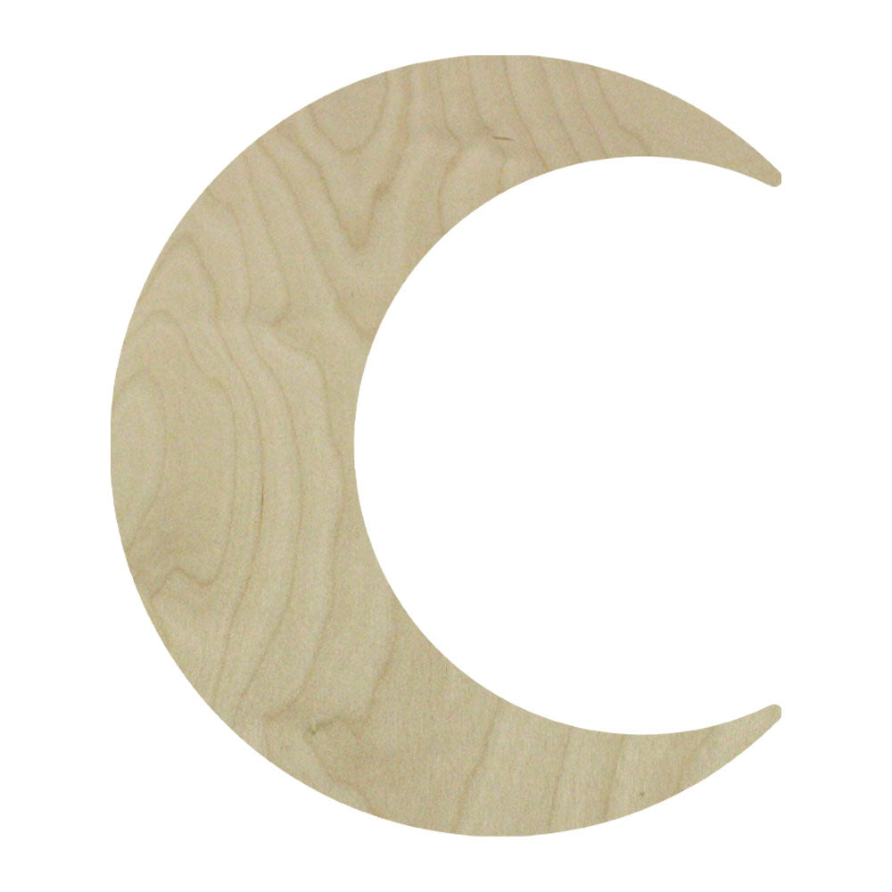Waning Crescent Moon Panel, unpainted crescent-shaped wood with visible grain.