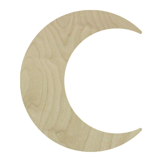 Waning Crescent Moon Panel, unpainted crescent-shaped wood with visible grain.