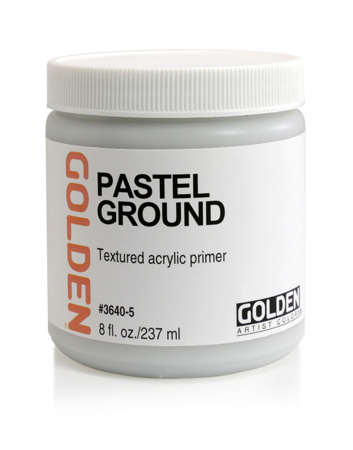 Golden Pastel Ground, wide gray jar with a white screw lid and black-and-orange label.