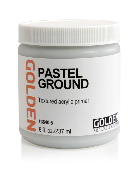 Golden Pastel Ground, wide gray jar with a white screw lid and black-and-orange label.