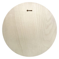 Round wood panel back with a horizontal keyhole slot.